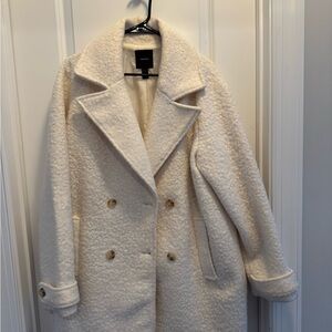 Forever 21 Ivory Double-Breasted Pea Coat